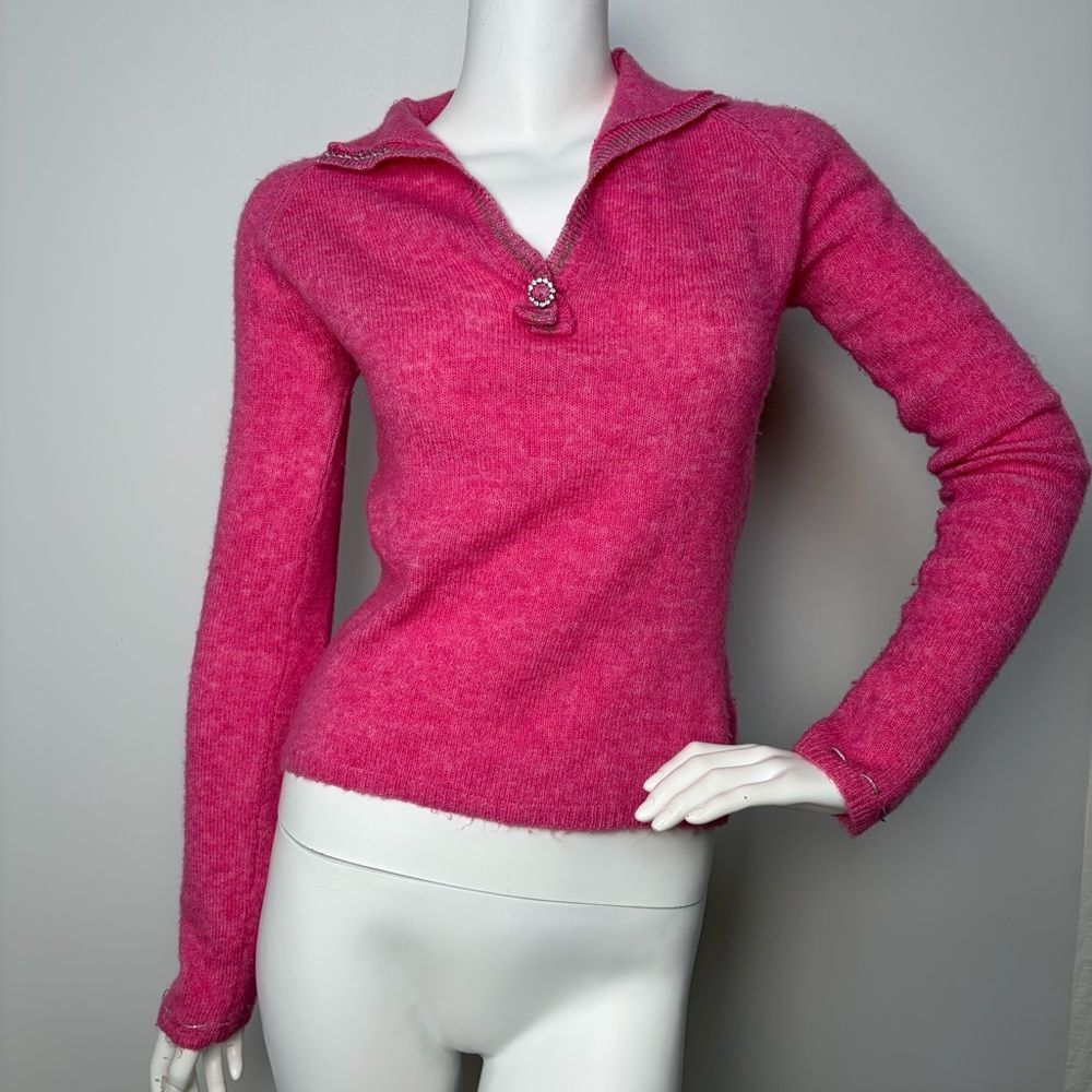 FREE PEOPLE- Pink Preppy Collared Wool Blend Sweater
